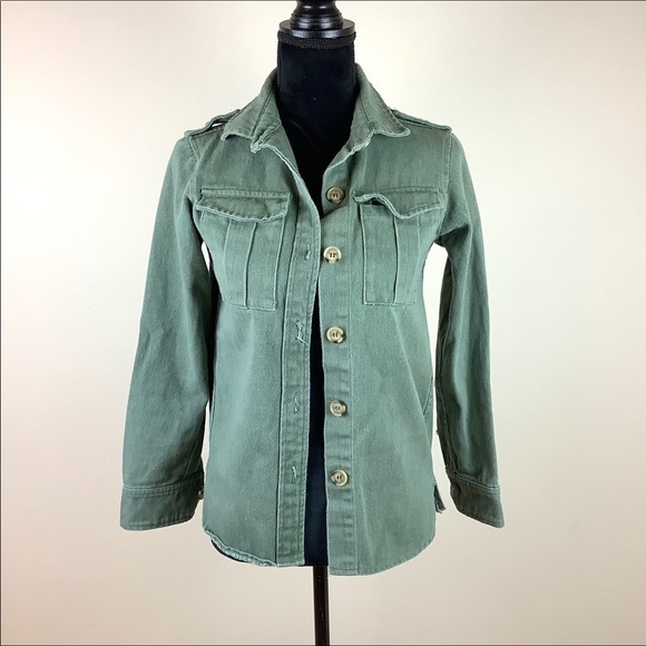 LINE THE LABEL GREEN UTILITARIAN DENIM SHACKET / SHIRT - Picture 2 of 8